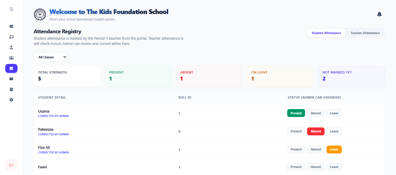 Schoolix live attendance tracking view